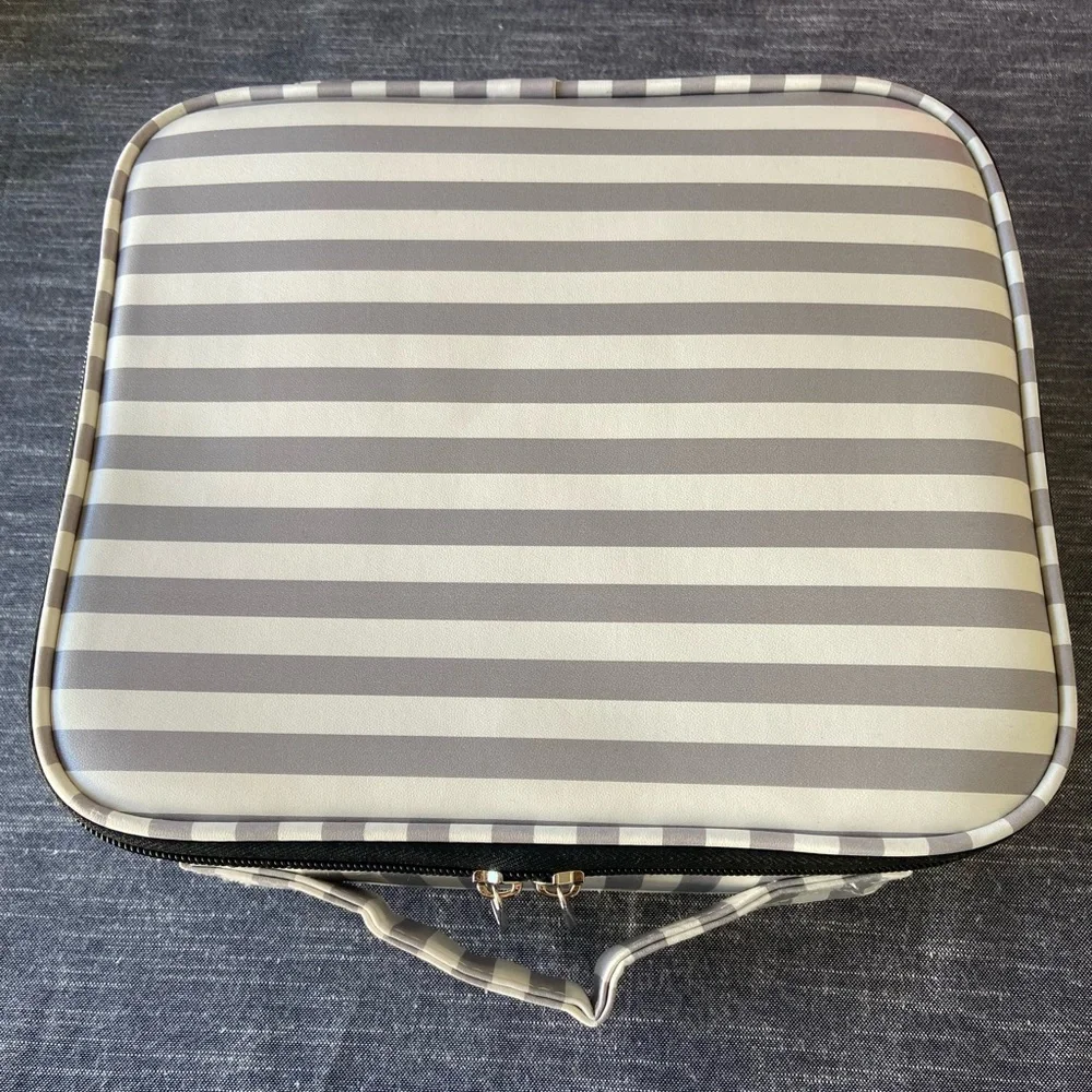 Striped Gray and White Travel Case